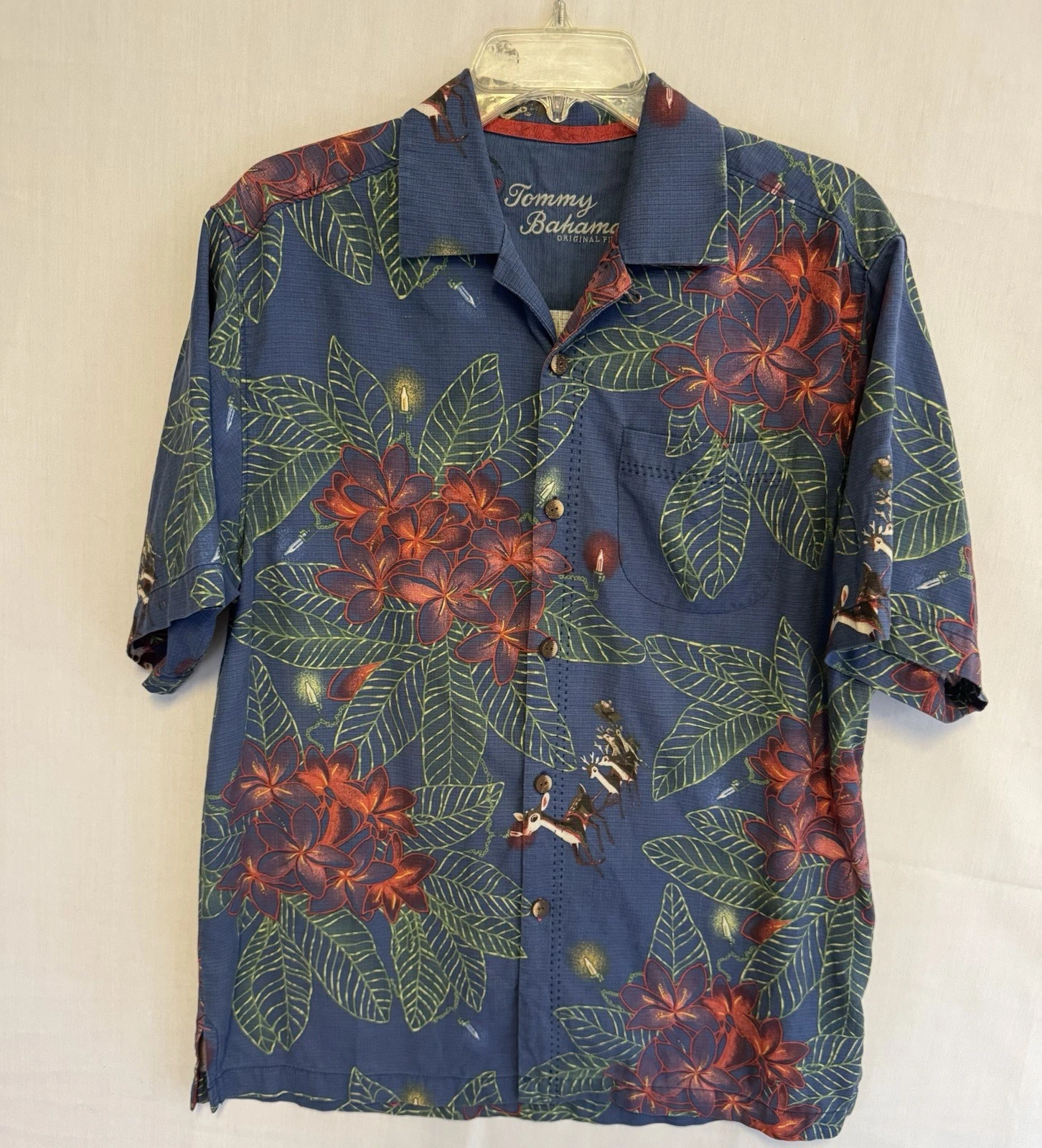 Tommy Bahama 100% Silk Hawaiian Blue Floral Camp Shirt Mens M Original Fit
