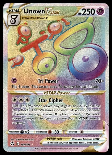 Unown VSTAR 199/195 Rainbow Rare Silver Tempest Pokemon Near Mint