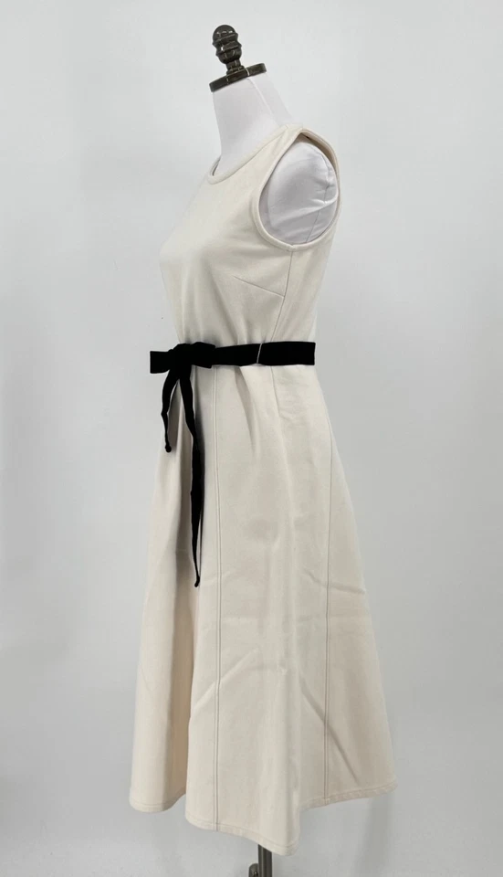 J.CREW Womens Ivory Midi Fit Flare Dress 4T Brushed Cotton Crew Sleeveless - Image 3 of 4