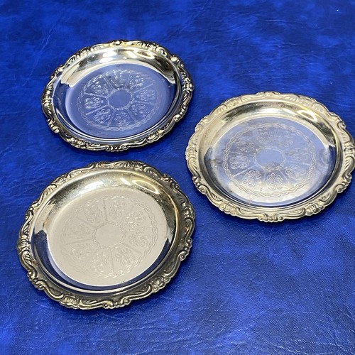 Lot of 3 Vtg Silver Plated EP on Steel Tarnished Coaster Trinket Dish Ashtray - Picture 10 of 20