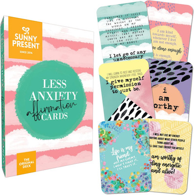 Less Anxiety Affirmation Cards - 45 Beautifully Illustrated Self Care Cards to H