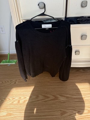 Laundry by Shelli Segal Black Heart Knit Pullover Sweater Acrylic M Tight-Knit