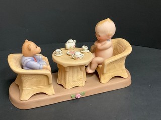 Alice Hoover German Kewpie Tea Party Ceramic Pottery 4" T x 8" W Rare