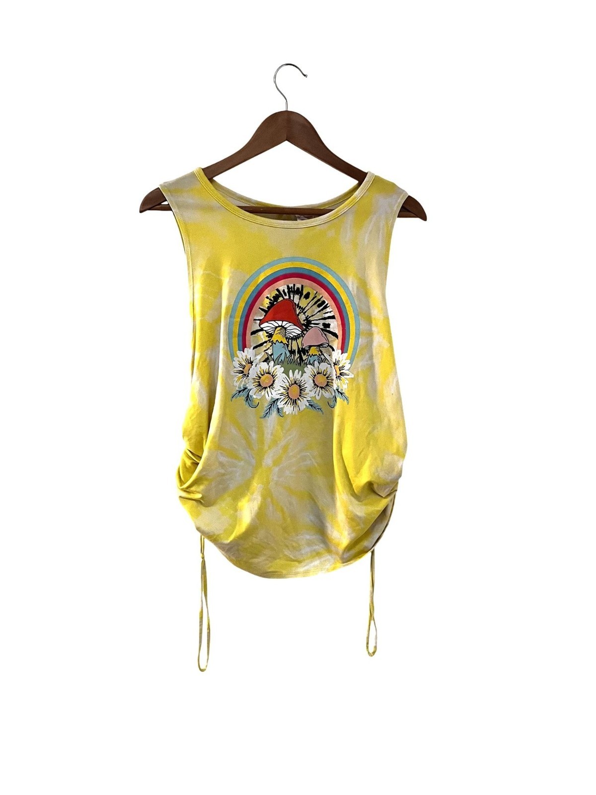 Yellow Tie-Dye Tank Top Drawstring Sides No Boundaries Sleeveless Womens XXXL