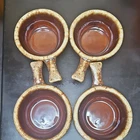 Hull Brown Drip Glaze Ceramic Soup Bowls with Handles Set of 4 Art Pottery