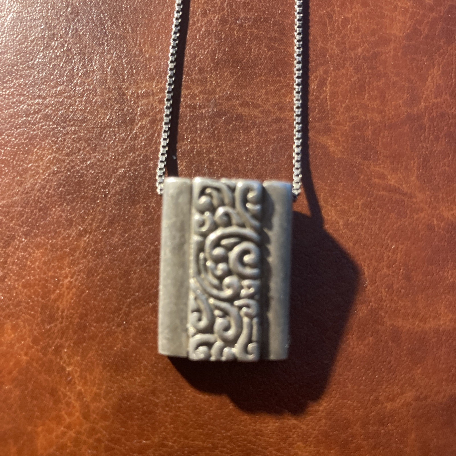 B709 - Sterling Silver Scroll Rectangle Pendant, … - image 1
