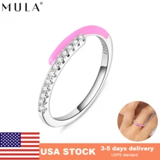 MULA Finger Ring AAA CZ Simple Pink Lines For Women Jewelry 925 Sterling Silver