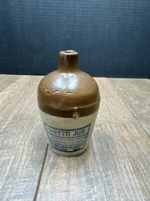 MINIATURE VINTAGE POTTERY MOTTO JUG DETRICK DISTILLING COMPANY DAYTON OHIO
