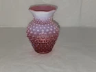 Vintage Fenton Cranberry Opalescent Hobnail Fluted  Glass Vase