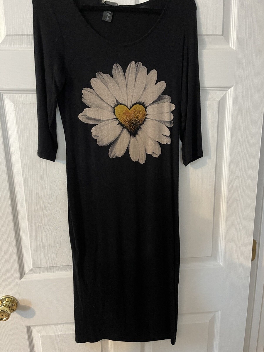 Trendyland Womens L Body Con Black & Sunflower Print Casual Or Party Dress 