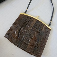 Vintage Brown Snakeskin Shoulder Bag Purse Snap Clutch