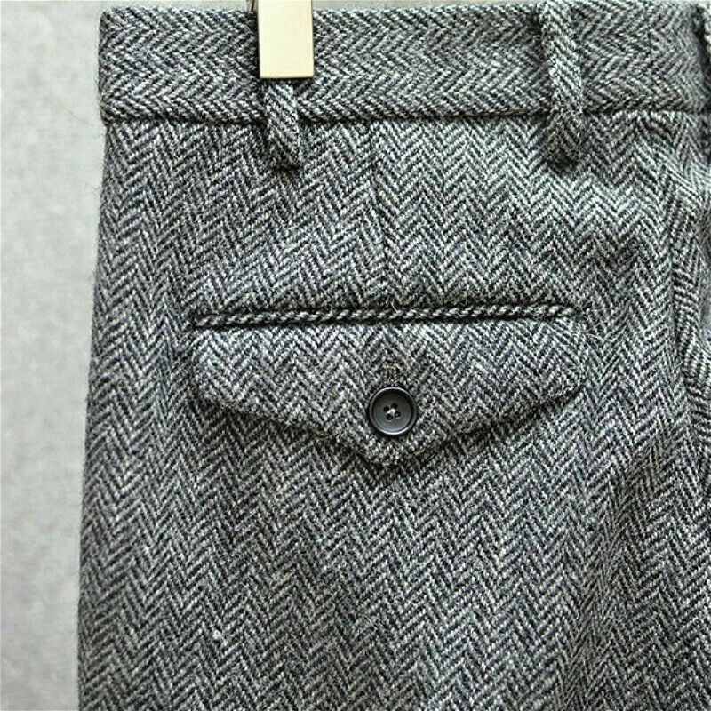 Men Herringbone Tweed Pants Wool Blend Straight Leg Trousers Men Herringbone Tweed Pants Wool Blend Straight Leg Trousers