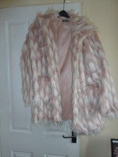 Stunning Shein Faux Fur Fluffy Pink White Jacket Size M