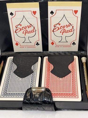 Vintage MCM Playing Cards Patton Leather Card Caddy 2 Unopened Decks Pencil Pads - Picture 10 of 12