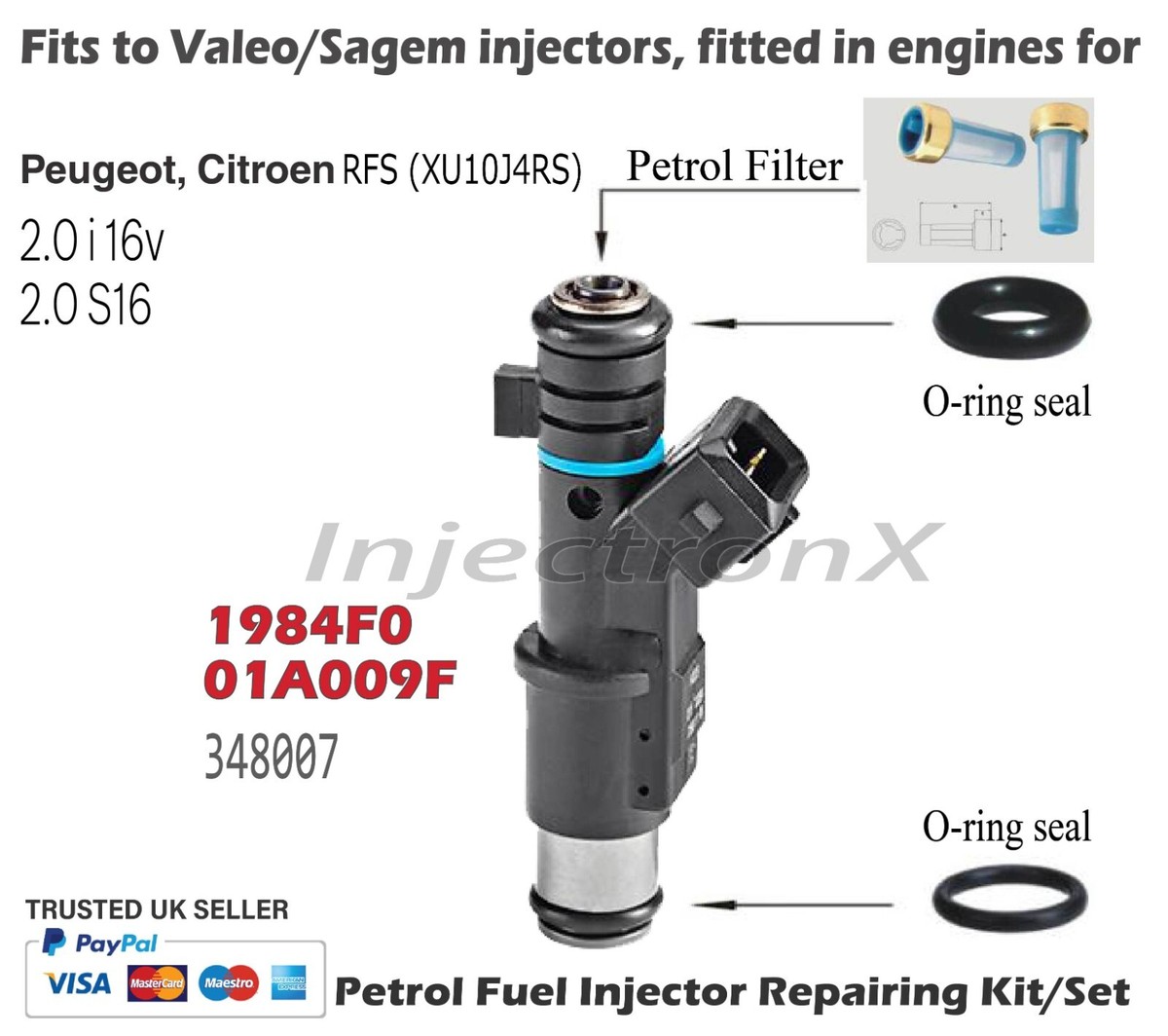 インジェクター2002 Fuel Injector Service Kit O-Ring for Peugeot Citroen 2.0i 16v S16