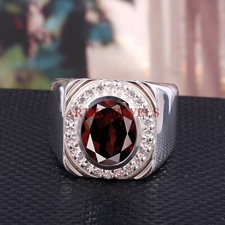 Natural Garnet Gemstone with 925 Sterling Silver Ring for Men's 5578