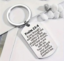 1pc Stainless Steel Bible Verse Psalm 23:4 Keyring Perfect Motivatinal Gift