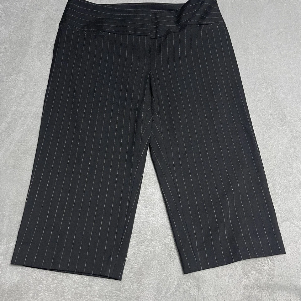 Pantalones Karen Kane Mujer 8 Vestido Negro Pin Rayas Capri Corto Cintura Alta Elástico Foto 2 de 4
