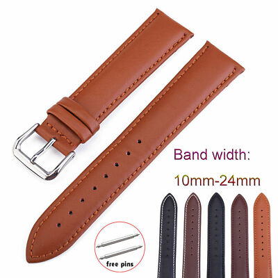 10mm-24mm Stainless Steel Buckle Stitching Cowhide Leather Strap Watch Band