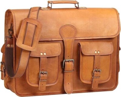 Genuine Laptop Messenger Briefcase Bag Handmade Brown Leather Vintage