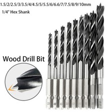 Brad Point Wood Drill Bit Or Set HSS Woodworking 1.5mm-10mm Hex Shank Twist Bits