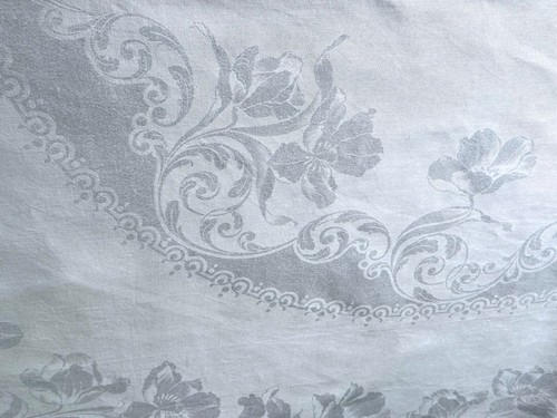 Antique Linen Damask Large Tablecloth Poppies 217cm / 85” - Picture 8 of 14