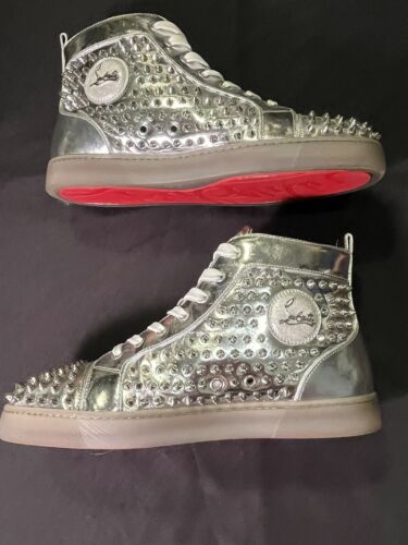 CHRISTIAN LOUBOUTIN LOUIS SILVER SPIKES ALL OVER SIZE 44 11 SNEAKERS AUTHENTIC - Picture 1 of 22