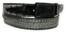 MEN'S BLACK WESTERN LEATHER BELT. SADDLE HORSE COWBOY RODEO BELT. CINTO VAQUERO