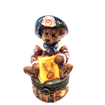Boyds Bear Trinket Box Born To Shop Ring Box 1803/3000 Porcelain Snaps VTG 1999