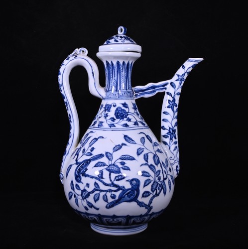Sammlerstück chinesische Handmalerei blau & weiß Porzellan Blumen Vogel Teekanne - Bild 6 von 9