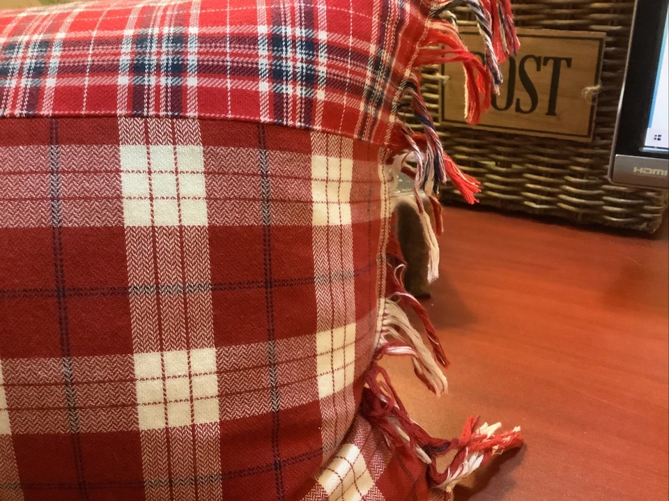 425 South Los Angeles~25 x 13 Bolster Pillow~Down Fill Insert~Red/Navy Checks~ - Image 2 of 4