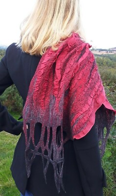 Zarte exquisite Wolle Seide rot Stola Halstuch Tuch Schal Braut besonderer Anlass 