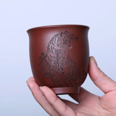 150ml Real Yixing Zisha Master Cup Handmade Personal Tea Cup Tiger Carved Mug