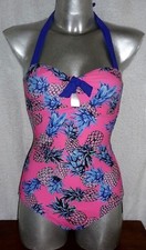 BNWT TU Ladies Pink Blue Pineapple Tummy Control Removable Padded Cup Swimsuit 8