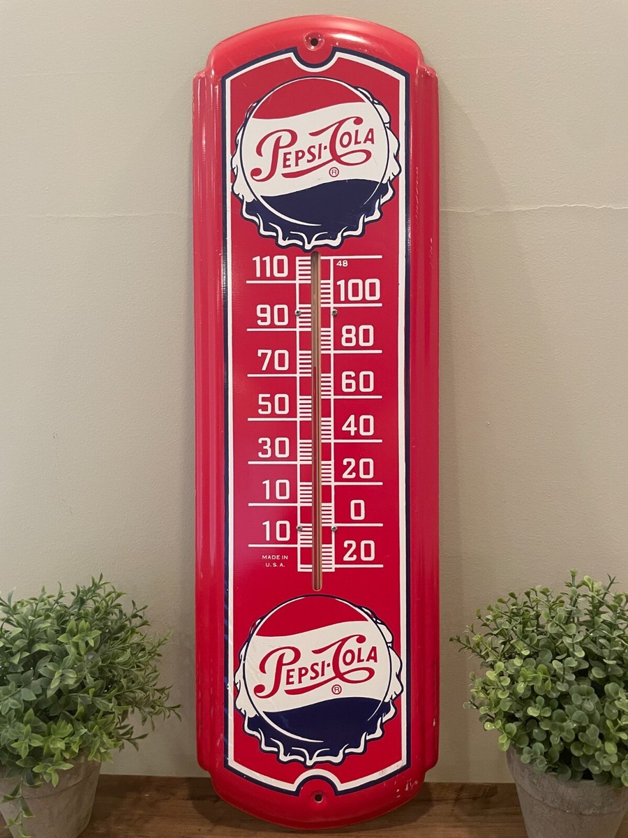 Vintage Pepsi-Cola Steel Advertising Sign/Thermometer 1950