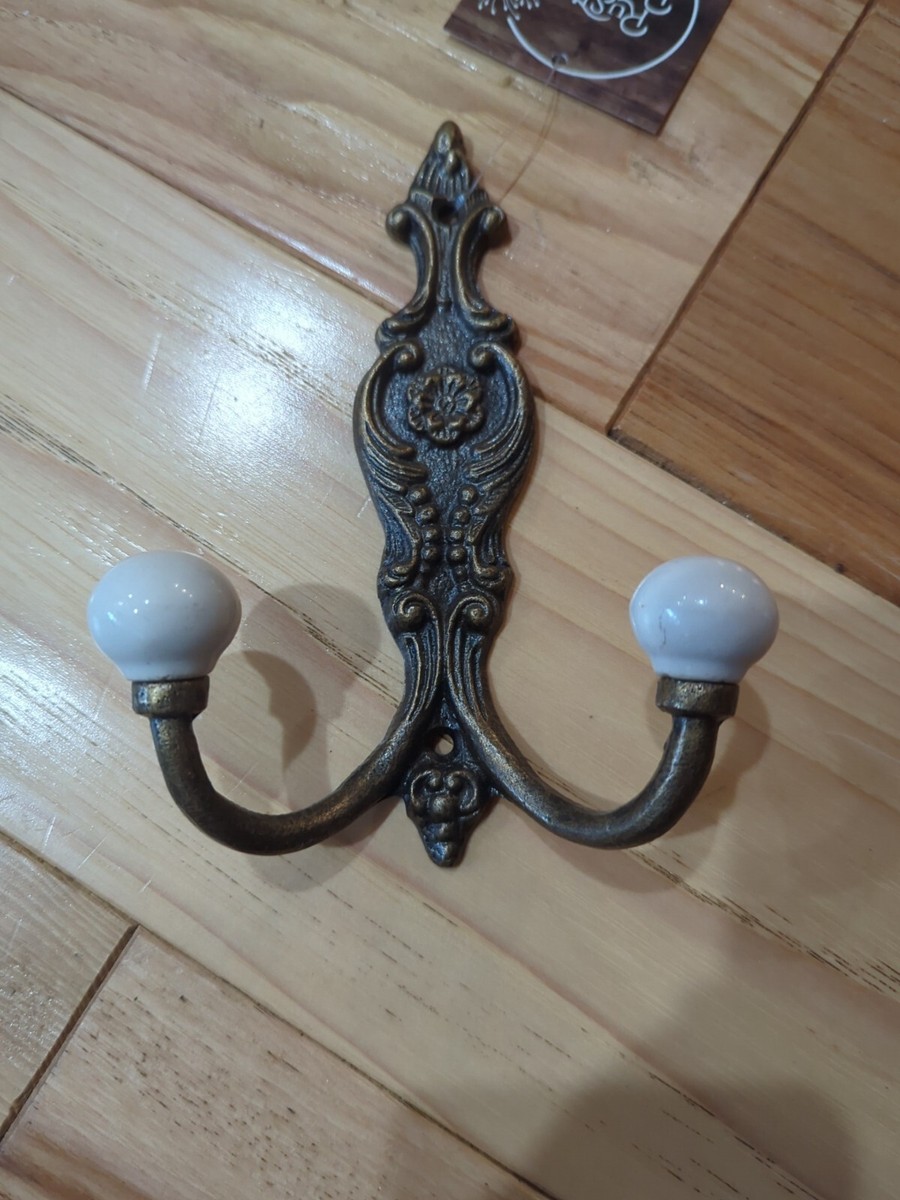 Rustic Cottage ornate decorative old french coat hook ceramic tip