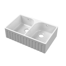 Fireclay Kitchen Double Bowl Fluted Front Butler Sink Full Weir 795mm