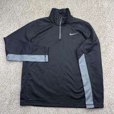 Nike Therma Fit Mens 1/4 Zip Sweatshirt Size L Black Gray Swoosh Long Sleeve