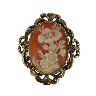 Vtg. Cameo Victorian Cameo Style Flowers Pendant Brooch Gold Tone Convertible 
