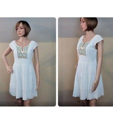 Ruby Rox Women's Juniors White Cotton Bohemian Festival Hippie Shift Dress NEW