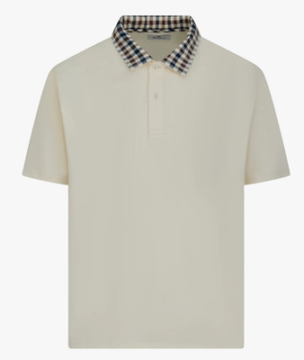 AQUASCUTUM  Active Supima Iconic Club Check Rib Polo T shirt  PO003  Old White