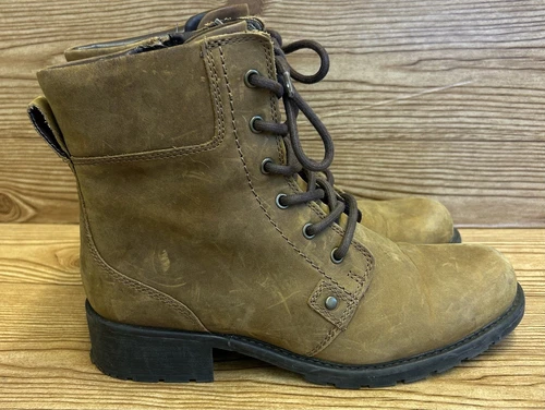 Clarks Orinoco Spice Ankle Boots Leather Lace Up Zip Brown Womens Size 9 Combat