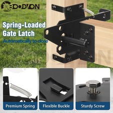 Self Locking Gate Latch Heavy Duty Steel Post Mount Automatic Black Fence Lock