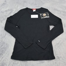 Dickies Shirt Womens S Black Round Neck Rib Knit Pullover Medical Uniform