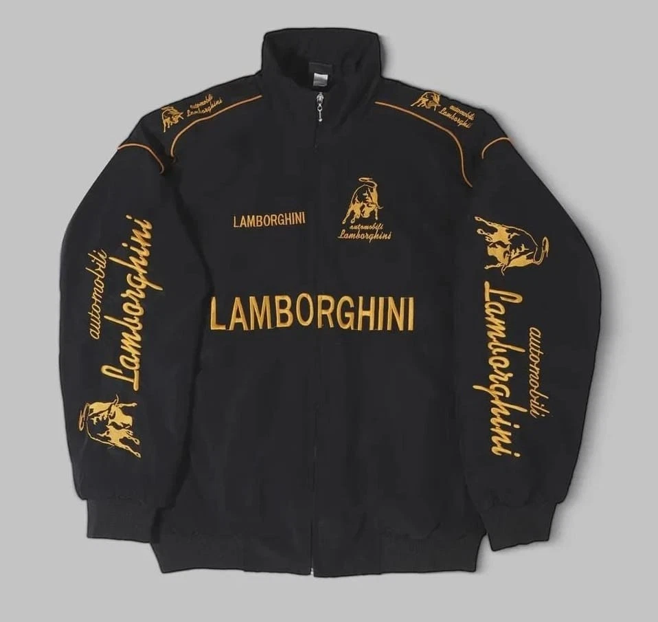 Vintage Lamborghini Automobili Racing Jacket Black/Gold Full Zip Track Top Men's