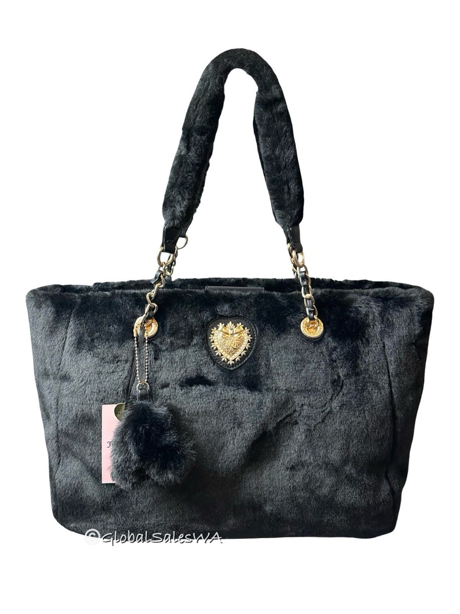 Juicy Couture Love Furry Friends Black Liquorice Fur Tote Bag with