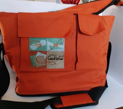 Eagle Good to Go Craft Knitting Bag Orange Canvas Zipper Tote Bag W/ Storage 