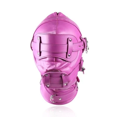 SEXY BEE Pink Fetish Mask Unisex - Adult Gimp Mask Head Hood Restraint & Mouth Gag