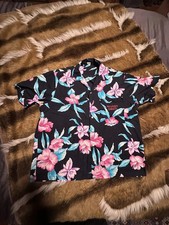 Vintage Sharp Hawaii '89 Aloha Shirt XL Black Hibiscus Floral Hawaiian Cotton
