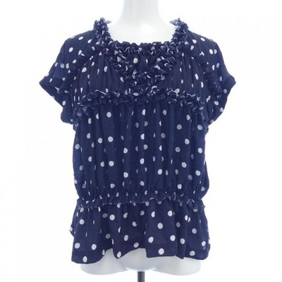 Comme des Garcons Navy Polka Dot Sheer Short Sleeve Top Womens S RH-B003